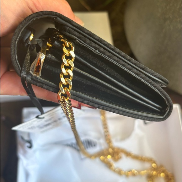 Authentic MOSCHINO Leather/Satin Bear print magnetic closure flap Crosby/Clutch - Picture 6 of 17